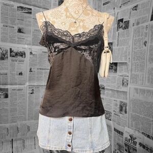 BP Black Velvet Lace Trim Cami Tank Top Lingerie Style Y2K Aesthetic XS